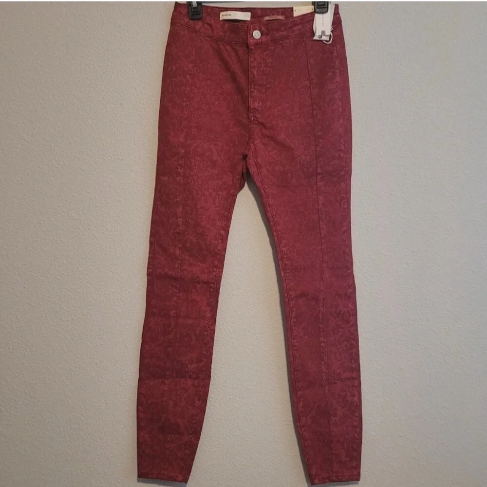 Anthropologie Pilcro Floral High Rise Jeans Women's 27 Tall Burgundy Bohemian - Picture 6 of 6